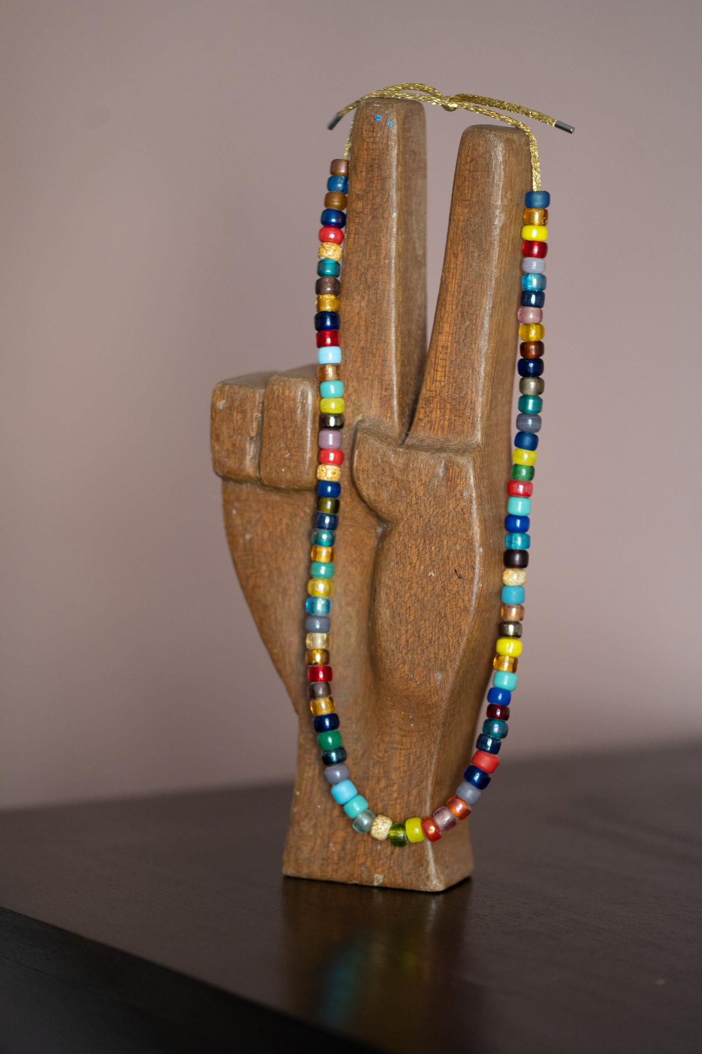 Multi-Colored Beaded Necklace on Gold Cord